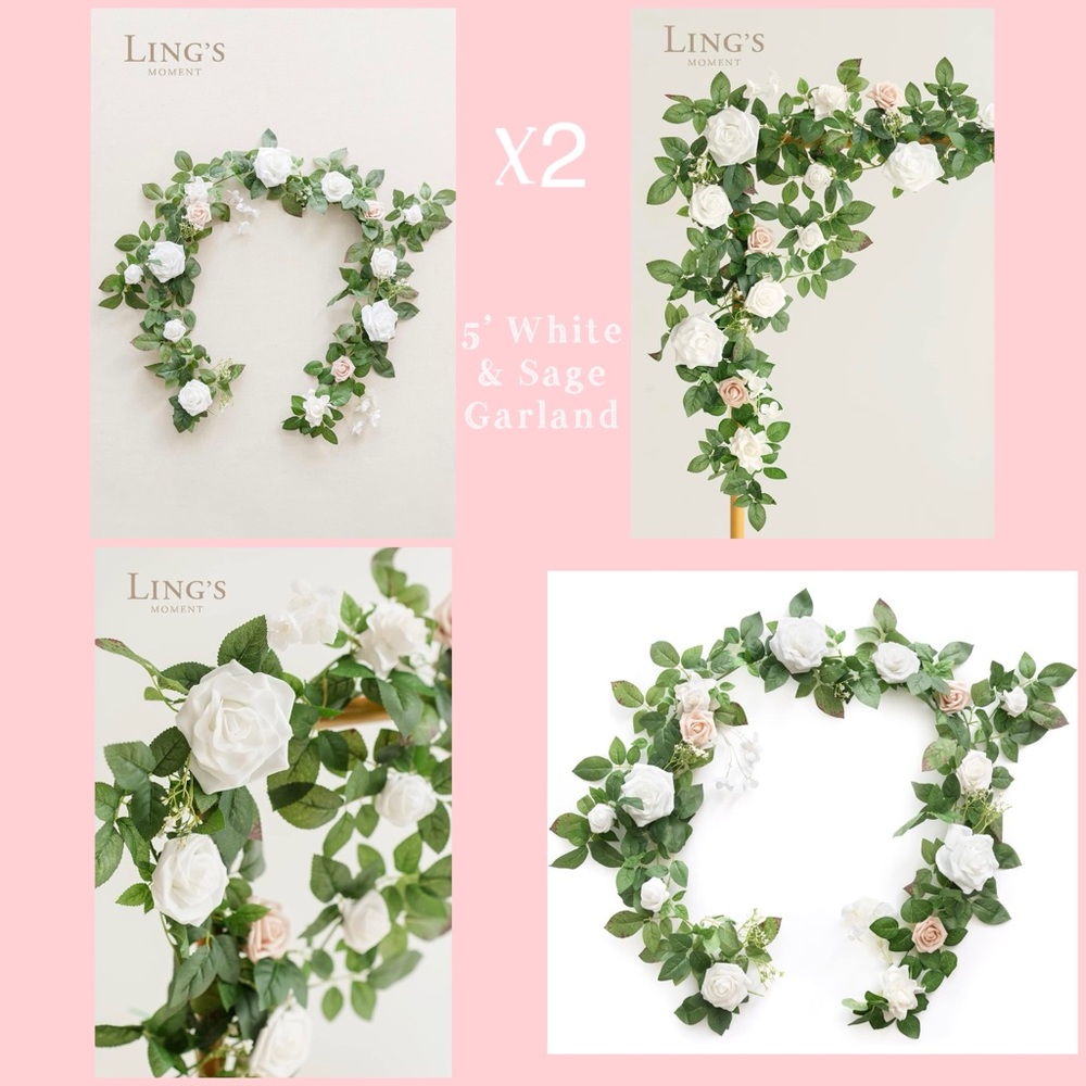 Ling's Moment 5' Garland in 'White & Sage'. Both used once Indoors. Like New